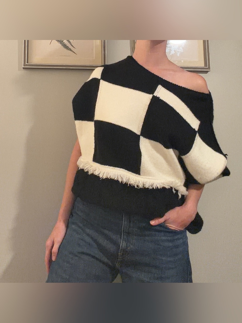 POL Checkerboard Soft Dolman Sleeve Sweater Size Medium